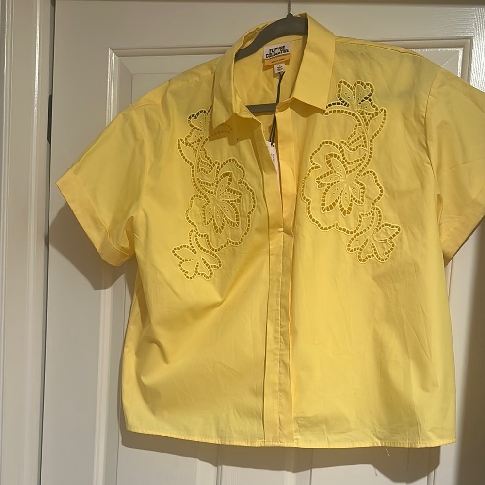 Yellow women's Shirt with Floral embroidered.